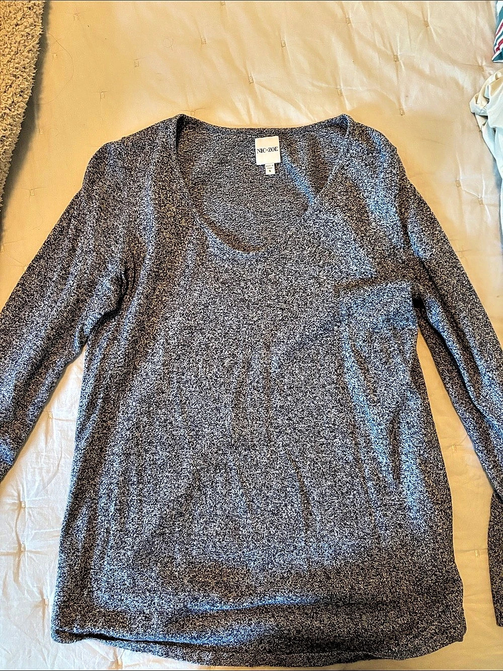 NIC+ZOE Abstract Long Sleeve Top in Black & Gray Size Small